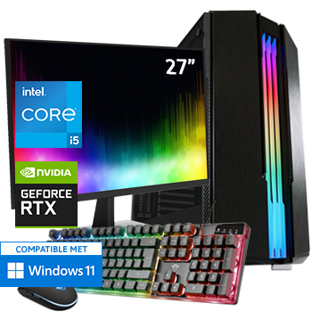 Intel Core i5-F met GeForce RTX 4060 (Game PC set inclusief Toetsenbord, Muis en 27 inch Monitor)